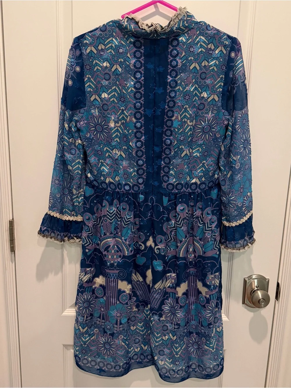 Anna Sui Women's Dress Sz 2 Peacock Hidden Zipper Down Back Embellished Lined - Picture 5 of 8
